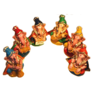 Terracotta Ganesh muzikantjes geverfd, groot (orkest)