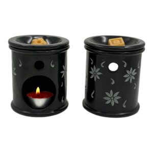 Aromalamp  speksteen zwart, gekerfde bloemen