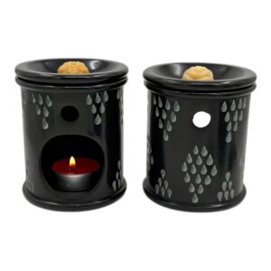 Aromalamp  speksteen zwart, gekerfde druppels