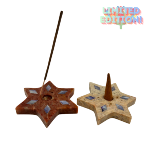 Wierookhouder speksteen diverse vormen, ingelegd