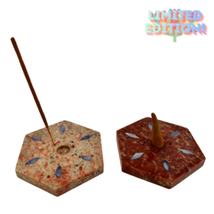 Wierookhouder speksteen diverse vormen, ingelegd