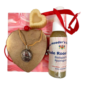 Valentijns Cadeauset – Ketting, Bijenwas en Roomspray Rode Roos Goud